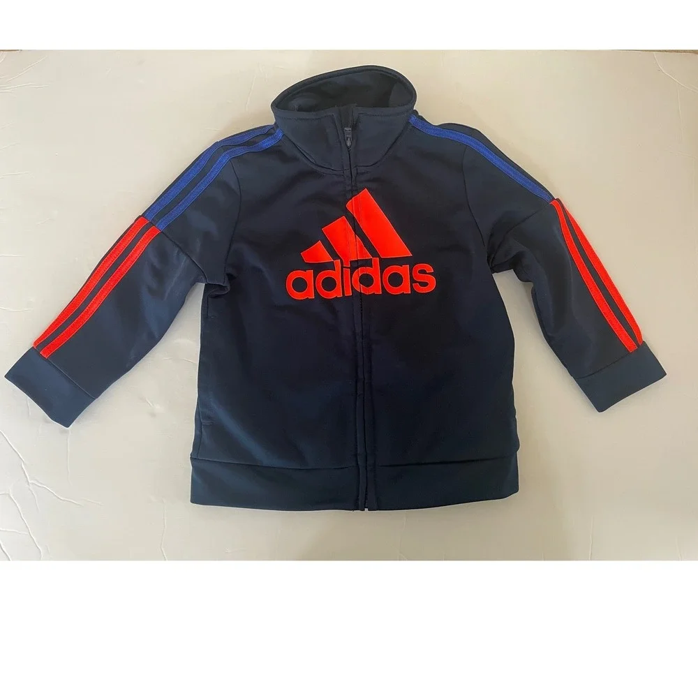 Adidas Toddler Boys Navy‎ Blue Orange 3-Stripe Tracksuit Jacket Pants Set 18M